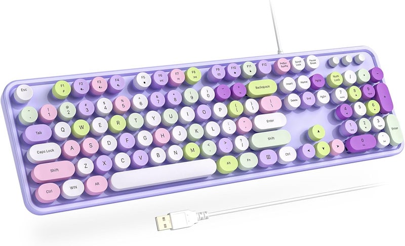 Atelus Computer Wired Keyboard, Plug Play USB Full-Size Keyboard with Large Number Pad, Caps Indicators, Foldable Stands, for Windows 7/8/10 PC Laptop (Purple Colorful) - Image 1